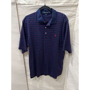 Ralph‎ Lauren Polo Golf Shirt Navy W/ Red Striped Short Sleeve Mens Large L